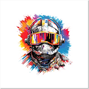 Man With Helmet Video Game Character Futuristic Warrior Portrait  Abstract Posters and Art